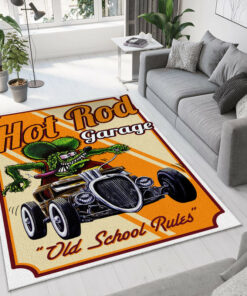 Old School Rules Hot Rod Garage Rug 3