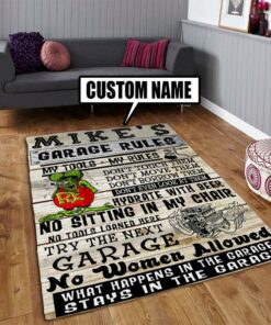 Personalized Name Garage Rules Rat Fink Rug