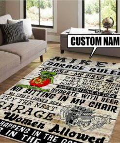Personalized Name Garage Rules Rat Fink Rug