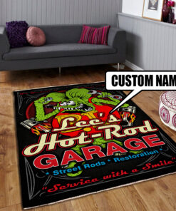 Personalized Hot Rod Garage Rat Fink Rug