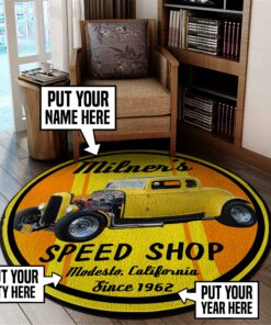 Milner's Speed Shop American Graffiti Round Rug