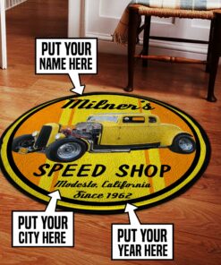 Milner's Speed Shop American Graffiti Round Rug