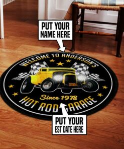 Personalized American Graffiti Milner Couple Hot rod Garage Round Mat