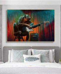 Funny Music Monkey Playing Guitar Canvas Art