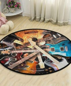 Alternative view of Electric Guitar Surrounded With Lightning Personalized Round Rug