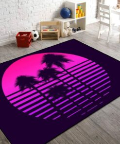 80s Retro Sci Fi Palm Trees On A Sunset Sun Rug