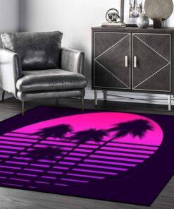 80s Retro Sci Fi Palm Trees On A Sunset Sun Rug