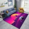 Arcade Space Ship Flying to The Sunset Retro 80s Area Rug