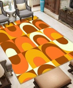 Orange Retro Industrial 70s Pattern Area Rug