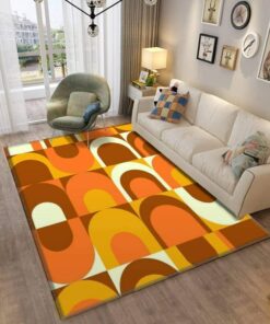 Orange Retro Industrial 70s Pattern Area Rug