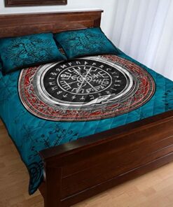 Viking Vegvisir and Mjolnir Personalized Quilt Bed Set