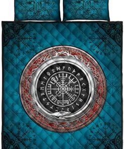 Viking Vegvisir and Mjolnir Personalized Quilt Bed Set