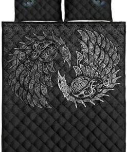 Raven and Wolf Fenrir Viking Personalized Quilt Bed Set
