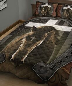 Alternative view of Jesus and Black Horse Quilt Bed Set Personalized Bedding Set