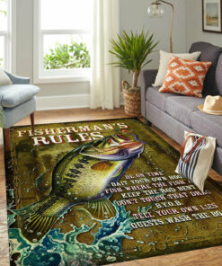 Fisherman’s Rules Be On Time Bait Your Own Hook Fish Where The Fish Are - Fishing Area Rug