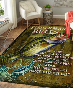 Fisherman’s Rules Be On Time Bait Your Own Hook Fish Where The Fish Are - Fishing Area Rug