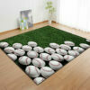 Green Stacked Baseball Print Area Rug