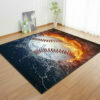 Black Flaming Baseball Print Area Rug