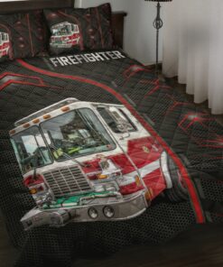 Firefighter Truck Carbon Pattern Quilt Bedding Set