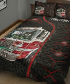 Firefighter Truck Carbon Pattern Quilt Bedding Set