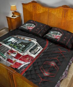 Firefighter Truck Carbon Pattern Quilt Bedding Set