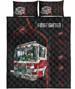 Firefighter Truck Carbon Pattern Quilt Bedding Set