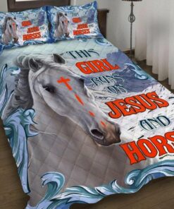 This Girl Runs On Jesus And Horses Quilt Bedding Set