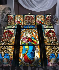 Christ Stained Glass Cathedral Jesus Quilt Bedding Set