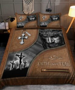 Faith Over Fear Jesus Quilt Bedding Set