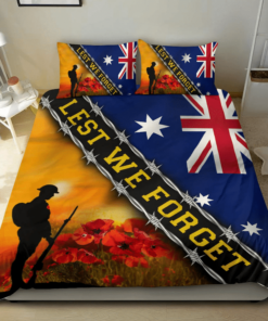 Lest We Forget Australia Flag Honor Soldiers Veteran Quilt Bedding Set