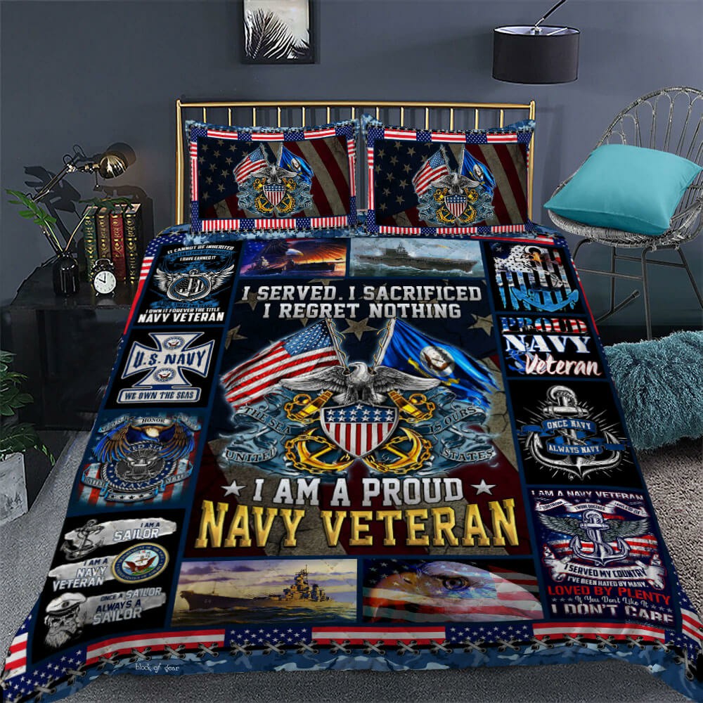 I Am A Proud Navy Veteran Quilt Bedding Set