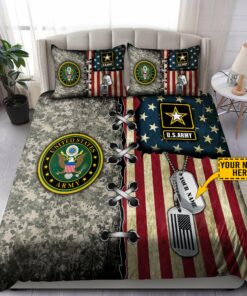 Custom Name US Army Veteran Camo Quilt Bedding Set