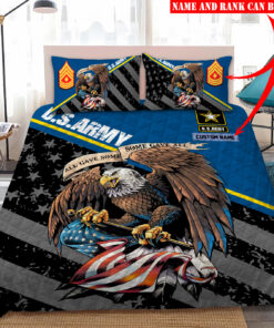Personalized Name And Rank US Army Veteran Quilt Bedding Set