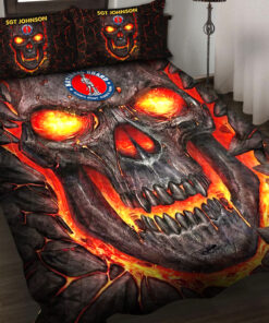 Personalized US National Guard Military Veteran Skull Quilt Bedding Set