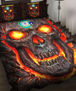 Personalized US Coast Guard Military Veteran Skull Quilt Bedding Set