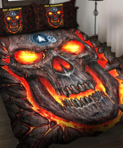 Personalized US Coast Guard Military Veteran Skull Quilt Bedding Set