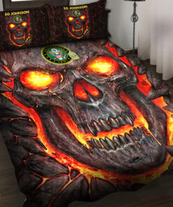 Personalized US Army Military Veteran Skull Quilt Bedding Set