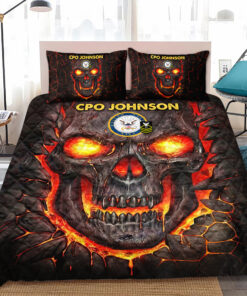 Personalized US Navy Military Veteran Skull Quilt Bedding Set