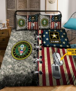 Custom Name US Army Veteran Quilt Bedding Set