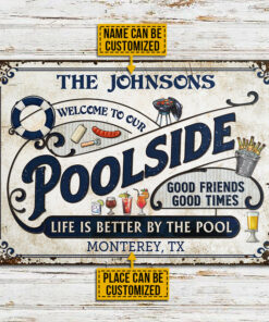 Personalized Pool Grilling Blue Life Is Better By The Pool Metal Sign