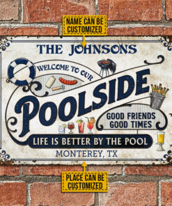 Personalized Pool Grilling Blue Life Is Better By The Pool Metal Sign