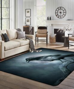Black Raven in Moonlight Perched on Tree Scary Creepy Gothic Setting Area Rugs