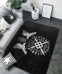 Viking Twin Ravens of Odin Norse Pagan Symbol Area Rugs