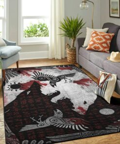Wolf Odin Raven Futhark Viking Area Rug for Living Room Bedroom Nursery