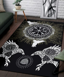 Personalized Raven Valknut and Vegvisir Viking Area Rug