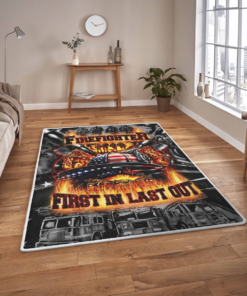 Alternative view of First In Last Out Personalized Firefighter Area Rug