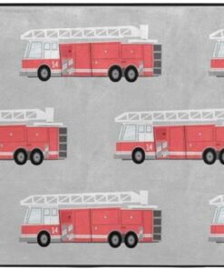 Firetruck Floor Mat - Firefighter Area Rugs For Bedroom Living Room And Kitchen