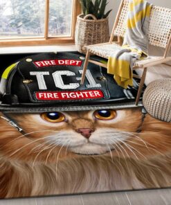 Personalized Brave Firefighter Cat Area Rug