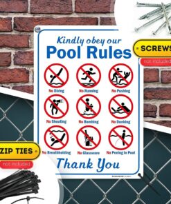 Personalized Kindly Obey Swimming Pool Safety Sign, Swim at Your Own Risk