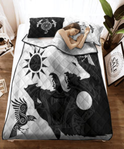 Yin Yang Wolf And Raven Viking Quilt Bedding Set